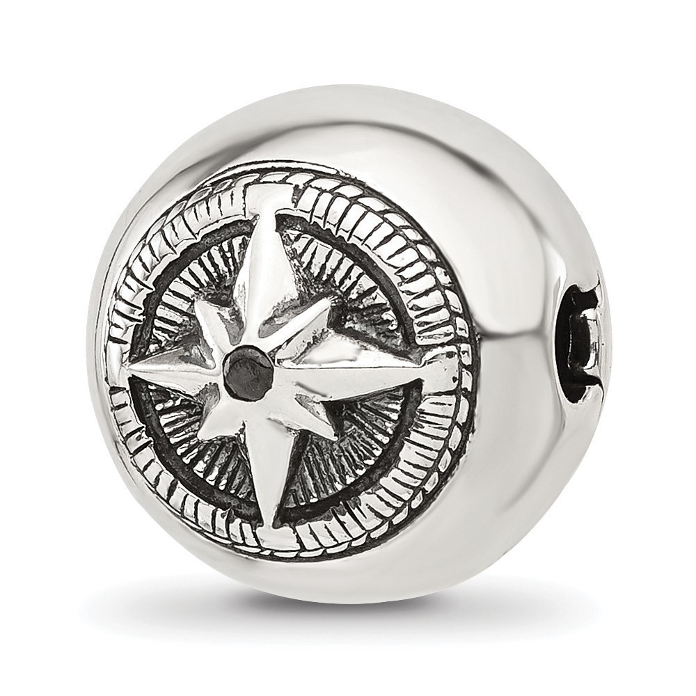925 Sterling Silver Travel Theme Reflections Round Star Compass Hinged Bead